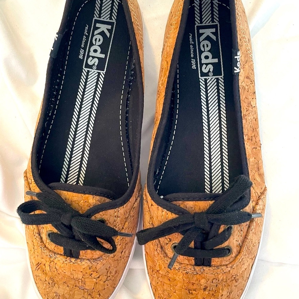 Keds cork and black ballet shoes size 7